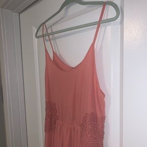 Coral lace accent strap dress